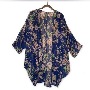 Coastal grandma Boho hippie Festival Floral Sheer Kimono Cardigan  XL